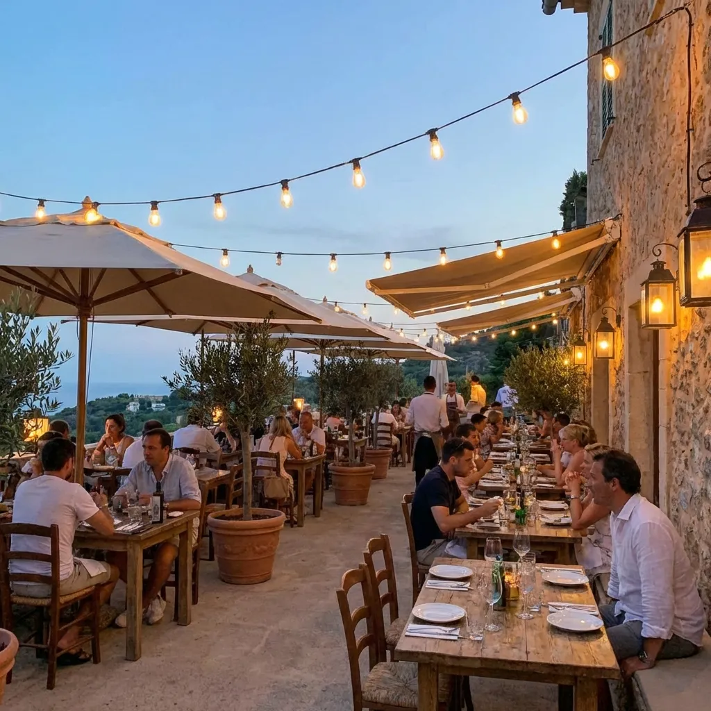 Sommerterrasse mit Lichterketten